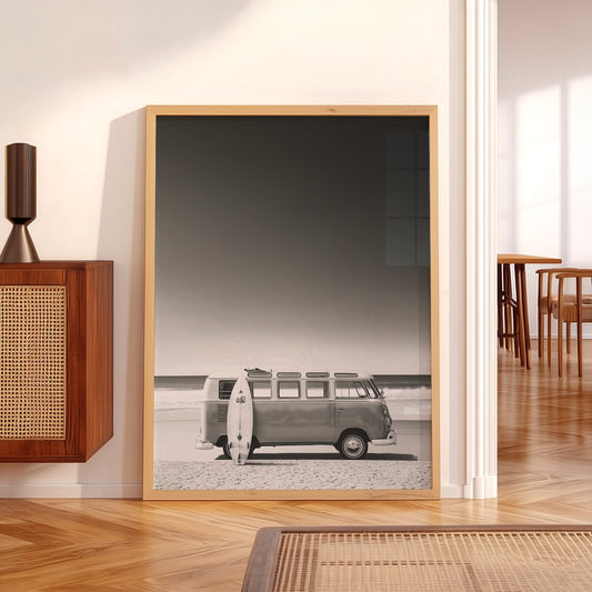 Vintage VW Kombi Van Beach Surf Print – Black White Coastal Wall Art – 22-00 — artwork preview 5
