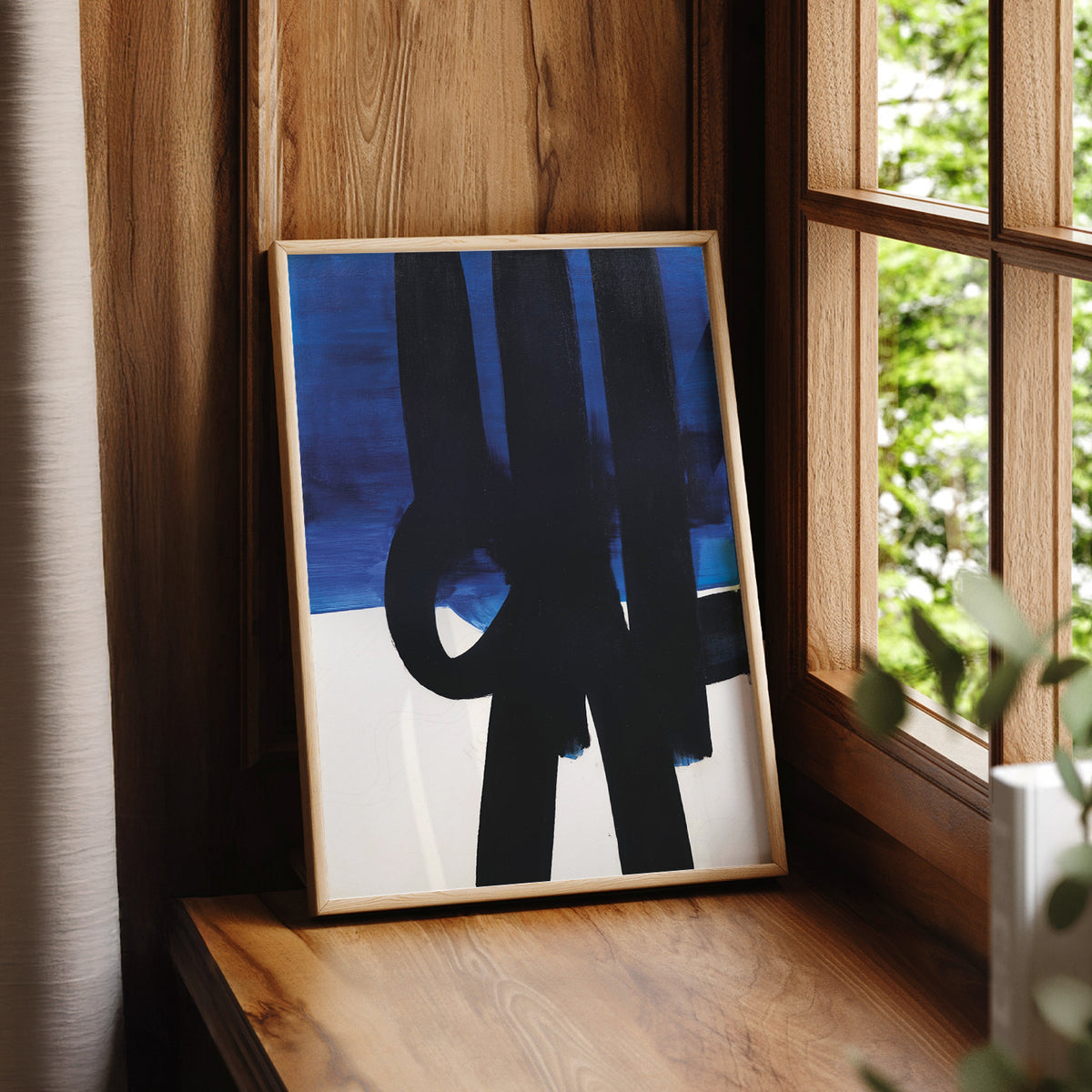 Pierre Soulages Black Brushstrokes on Blue Art Print — artwork preview 7
