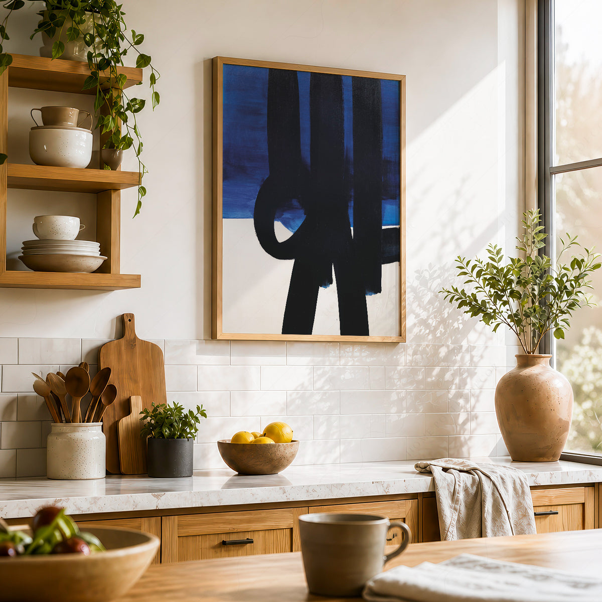 Pierre Soulages Black Brushstrokes on Blue Art Print — artwork preview 23