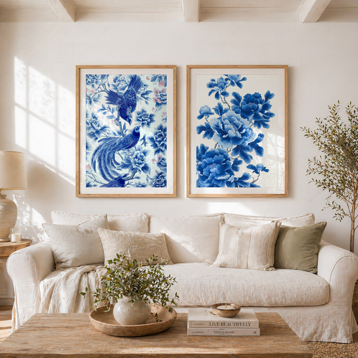 Blue Chinoiserie Bird and Floral Print Set of 2 – 55-07 — artwork preview 11