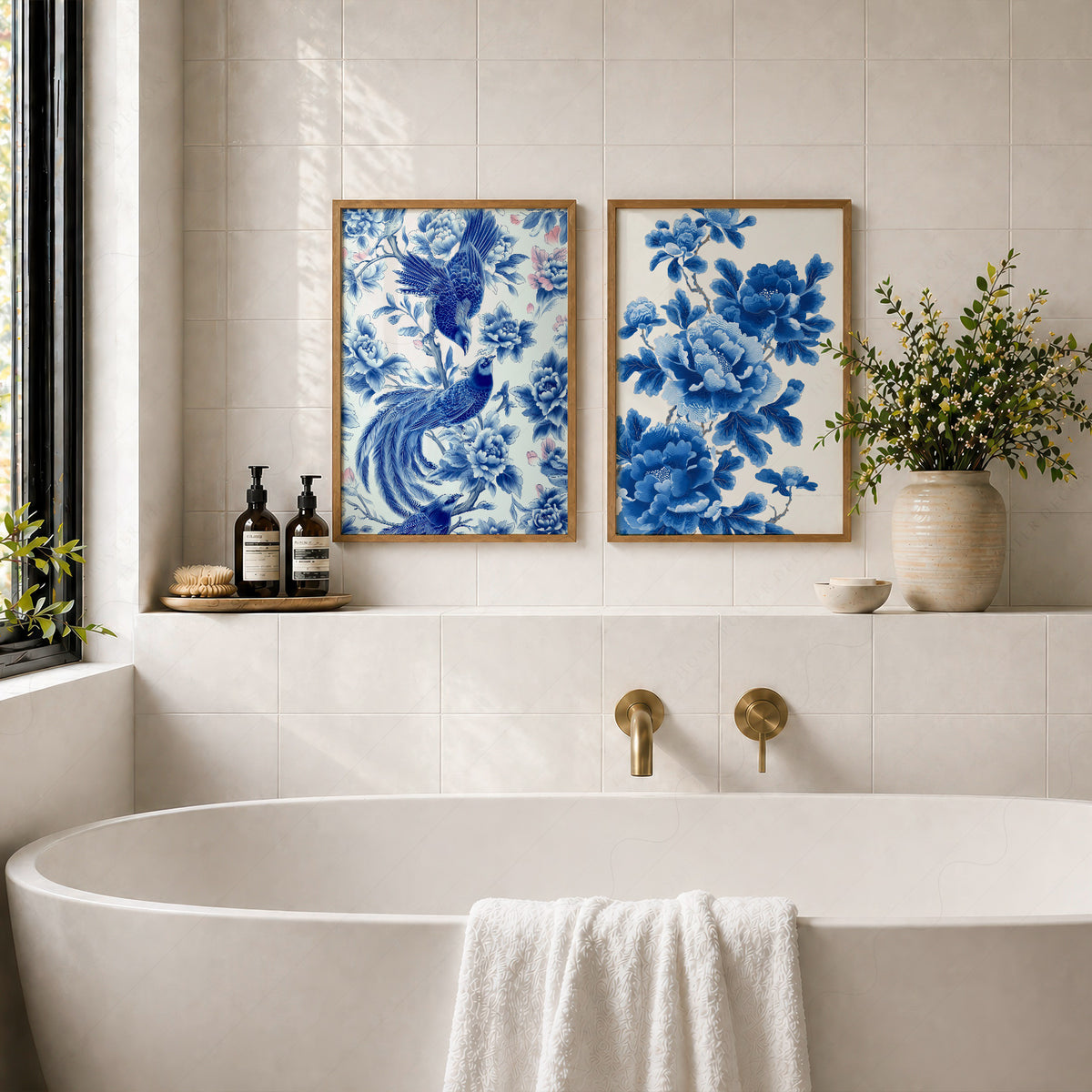 Blue Chinoiserie Bird and Floral Print Set of 2 – 55-07 — artwork preview 41