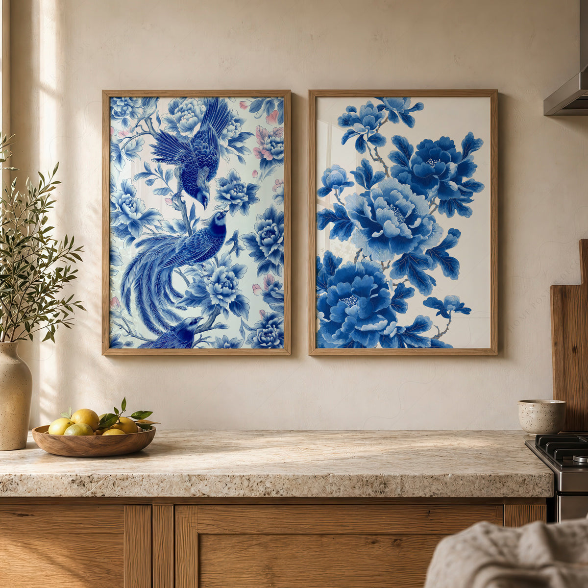 Blue Chinoiserie Bird and Floral Print Set of 2 – 55-07 — artwork preview 20