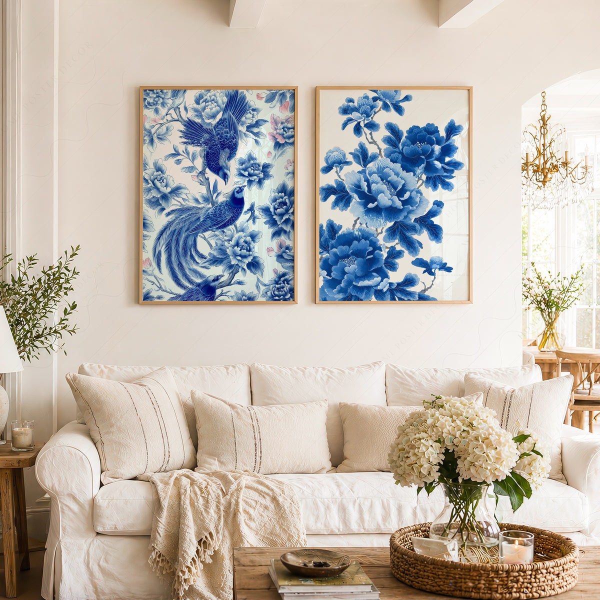 Blue Chinoiserie Bird and Floral Print Set of 2 – 55-07 — artwork preview 2