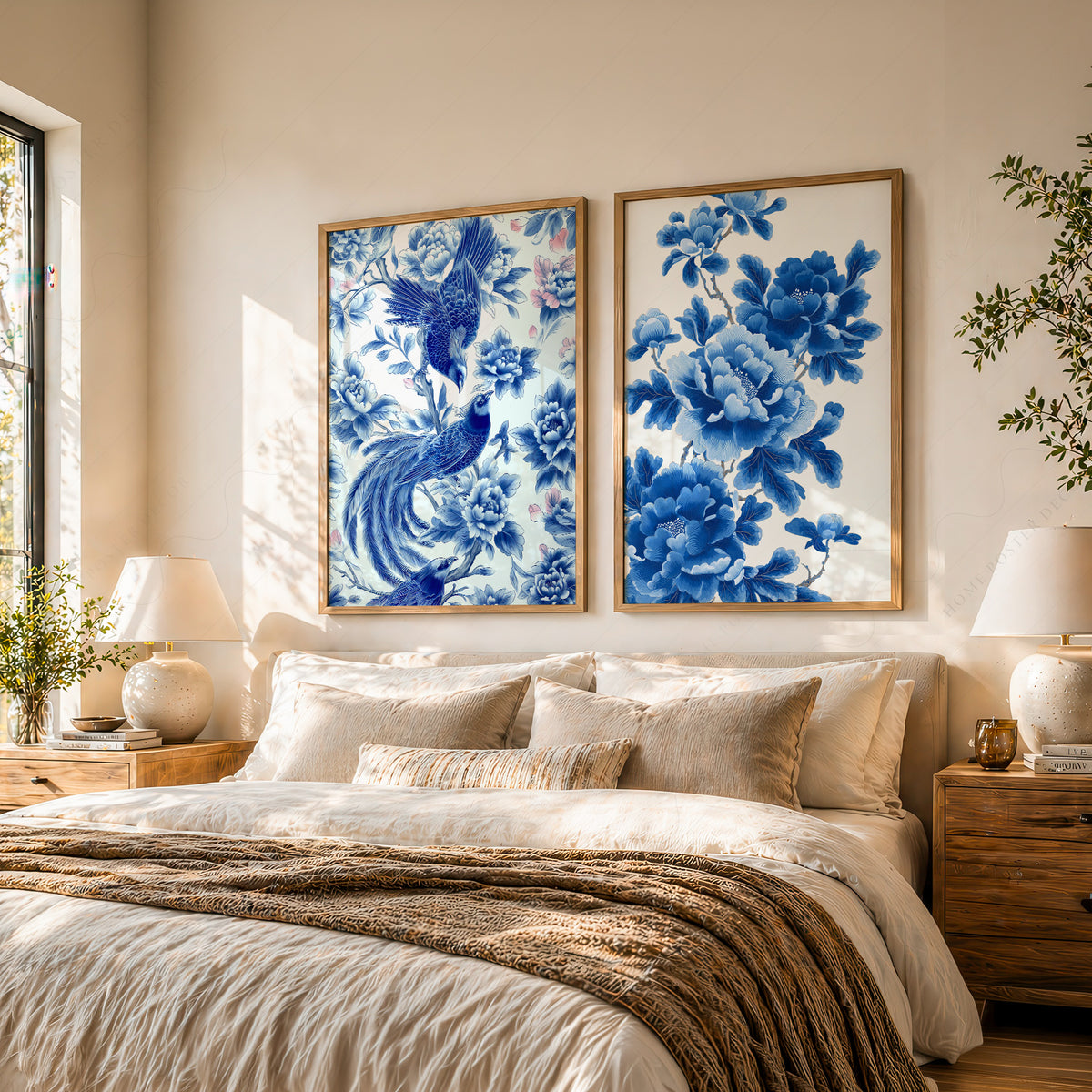 Blue Chinoiserie Bird and Floral Print Set of 2 – 55-07 — artwork preview 3