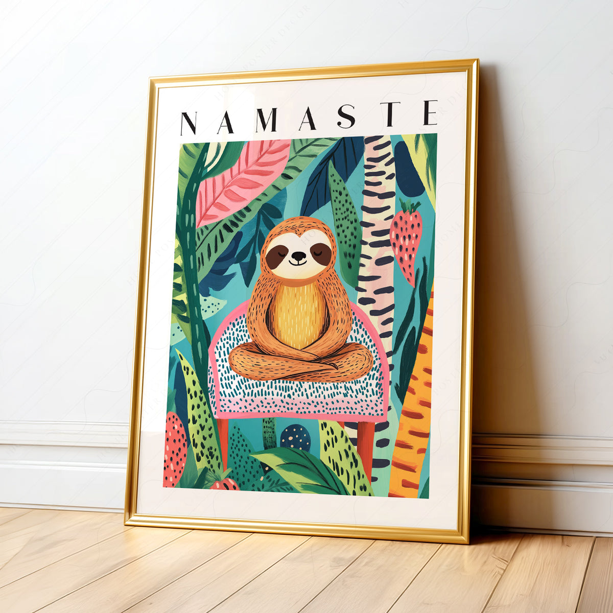Namaste Sloth Art Print – Tropical Jungle Wall Art Dopamine Decor — artwork preview 1