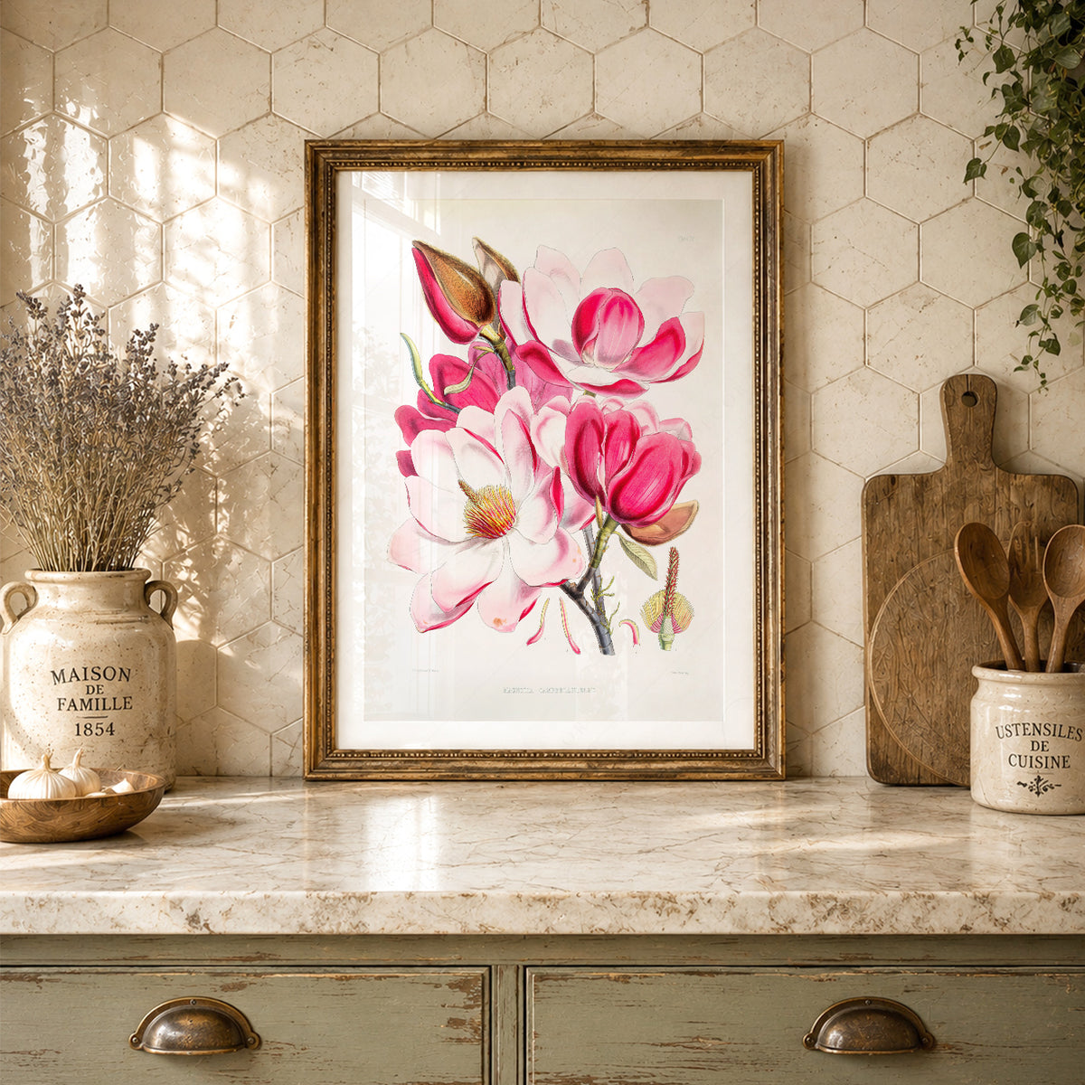 Vintage Magnolia Botanical Print – Pink Floral Wall Art Poster – 04-06 — artwork preview 24