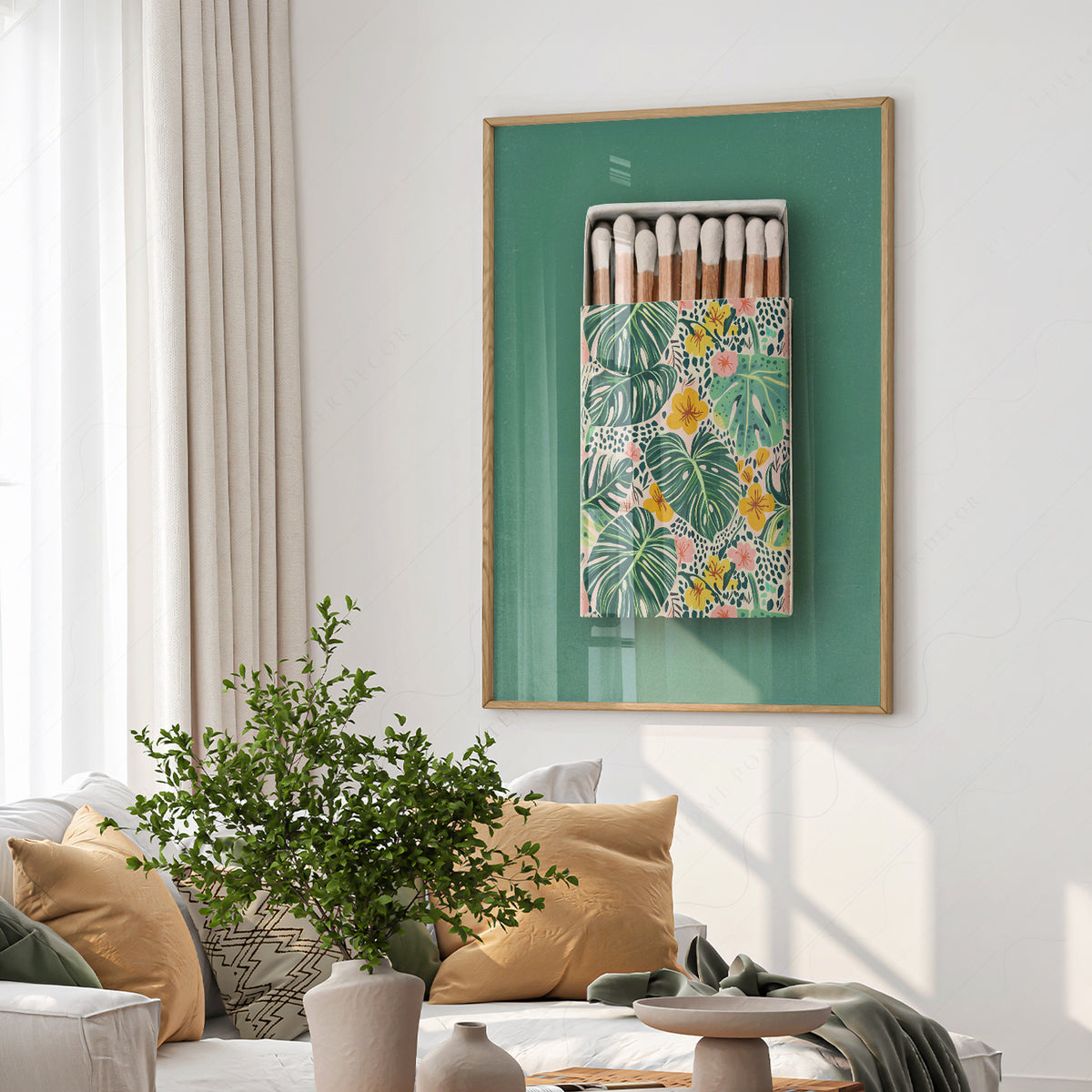 Tropical Floral Matchbox on Green Art Print — artwork preview 6