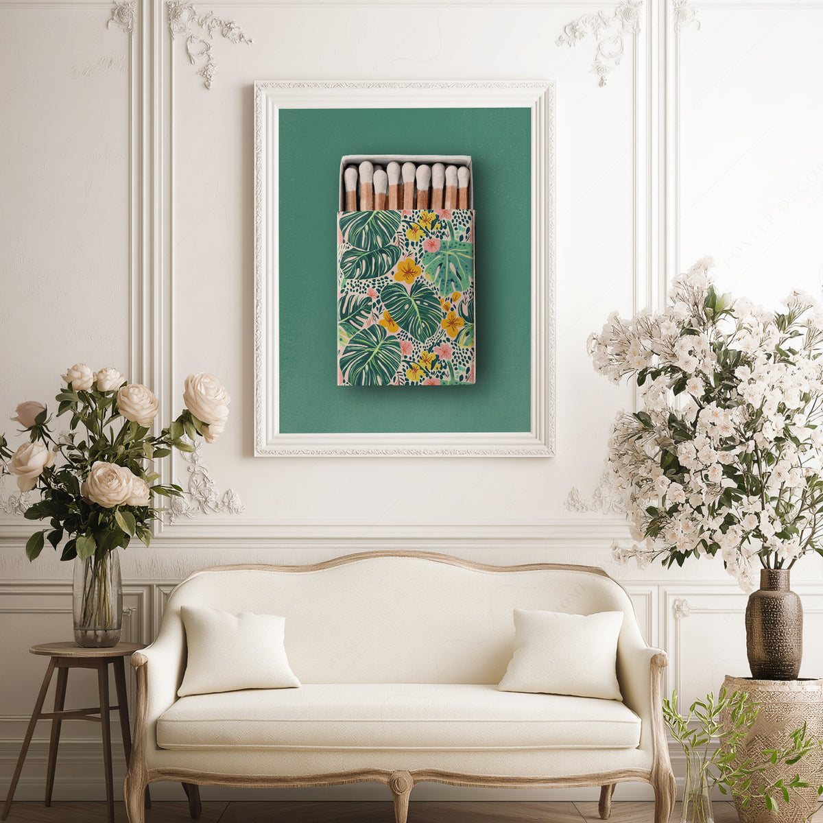 Tropical Floral Matchbox on Green Art Print — artwork preview 17