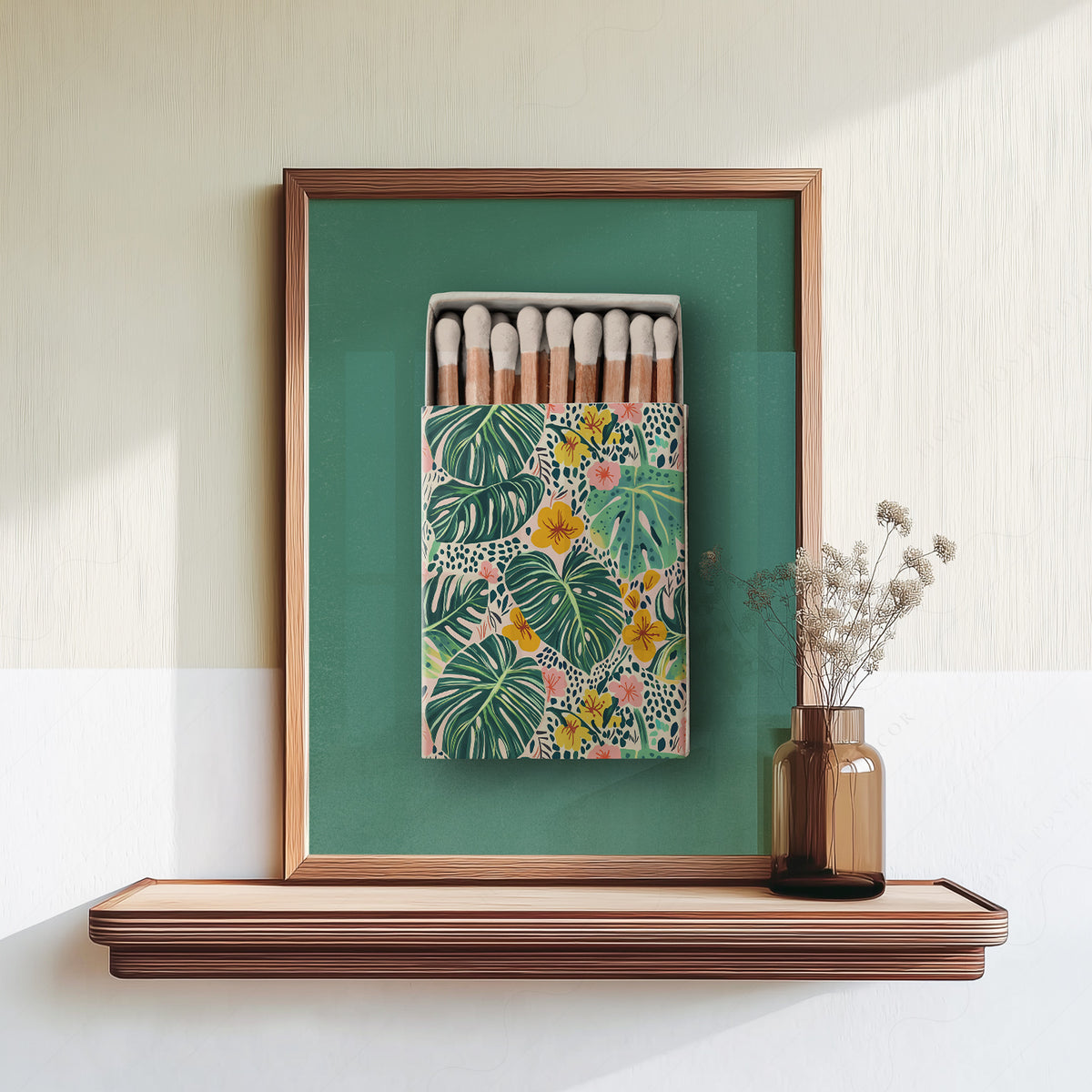 Tropical Floral Matchbox on Green Art Print — artwork preview 18