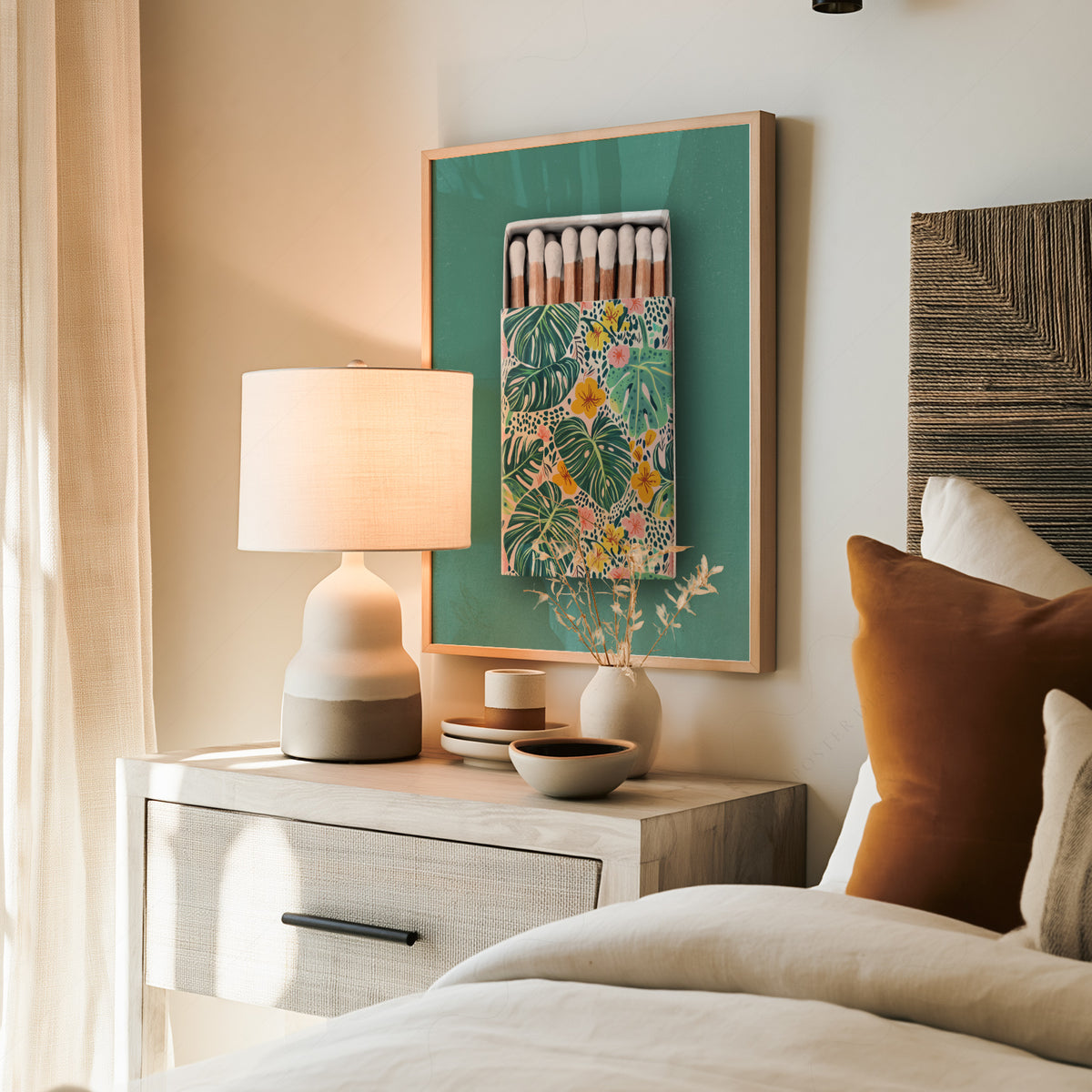 Tropical Floral Matchbox on Green Art Print — artwork preview 19