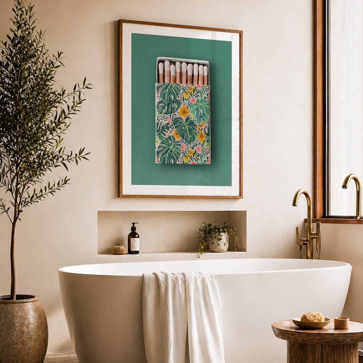 Tropical Floral Matchbox on Green Art Print — artwork preview 22