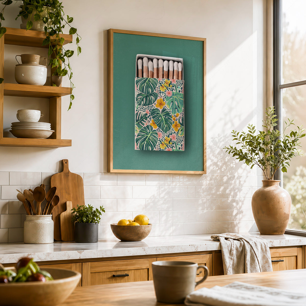 Tropical Floral Matchbox on Green Art Print — artwork preview 23