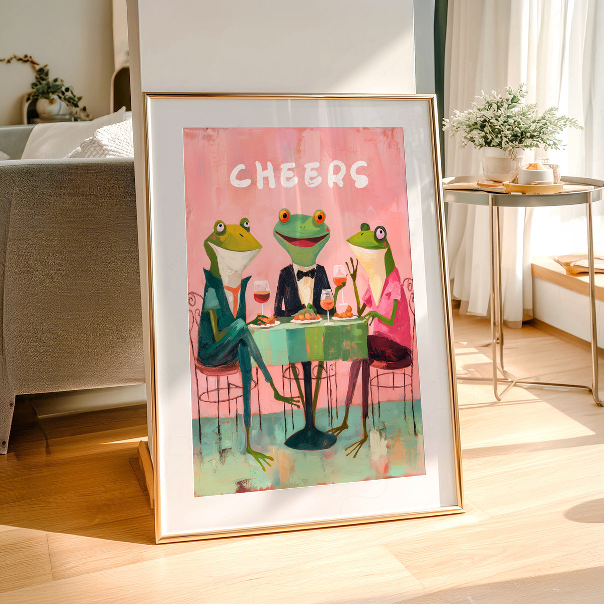 Cheers Frog Art Print – Funny Cocktail Wall Art – 64-18 — artwork preview 3