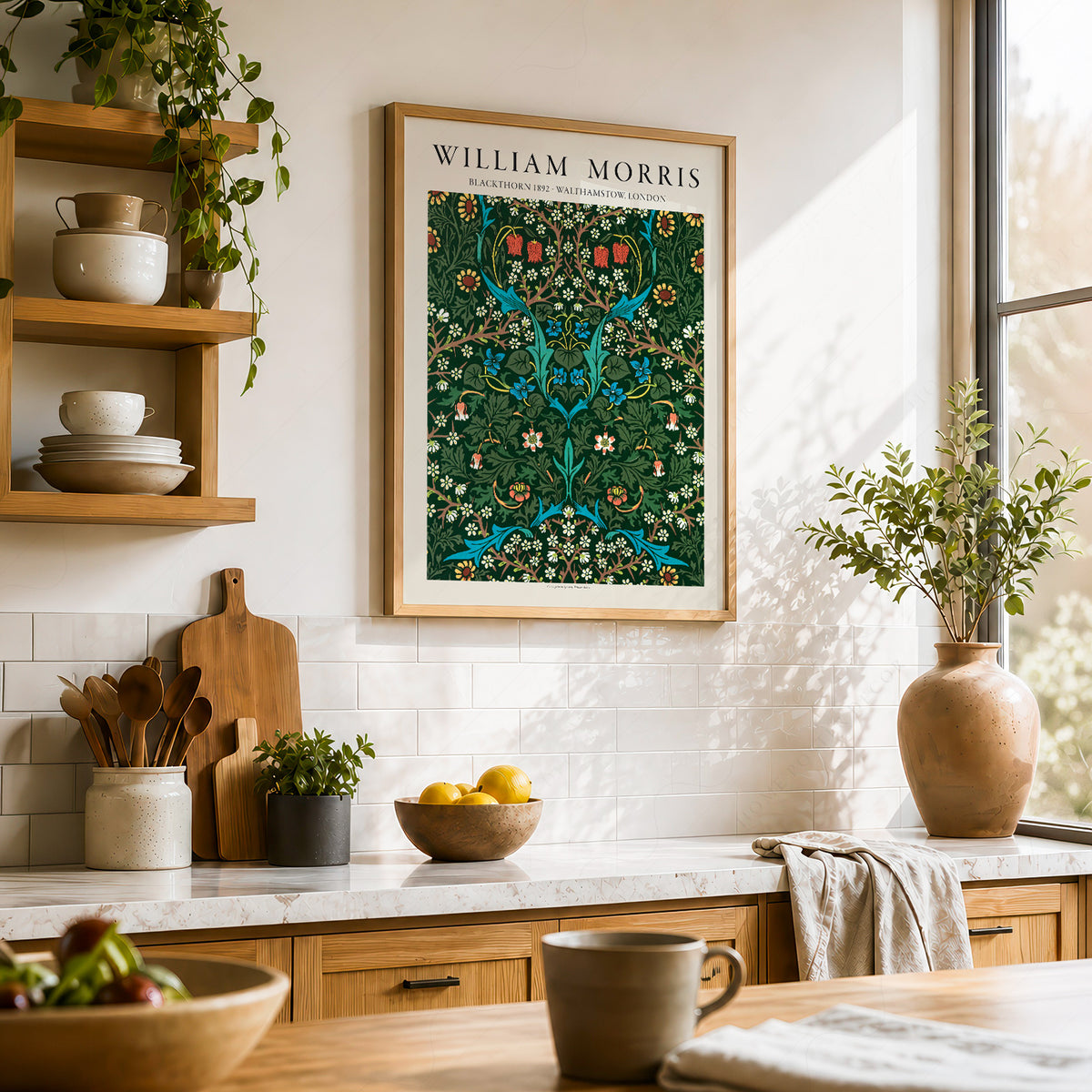 William Morris Blackthorn Deep Green Floral Pattern Art Print — artwork preview 23