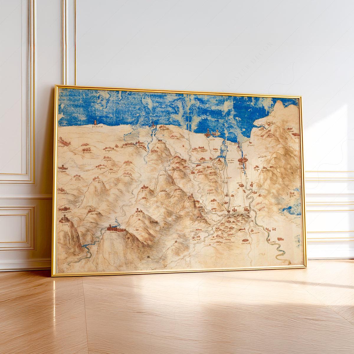 Leonardo da Vinci Bird's-Eye View of Western Tuscany Art Print — artwork preview 1