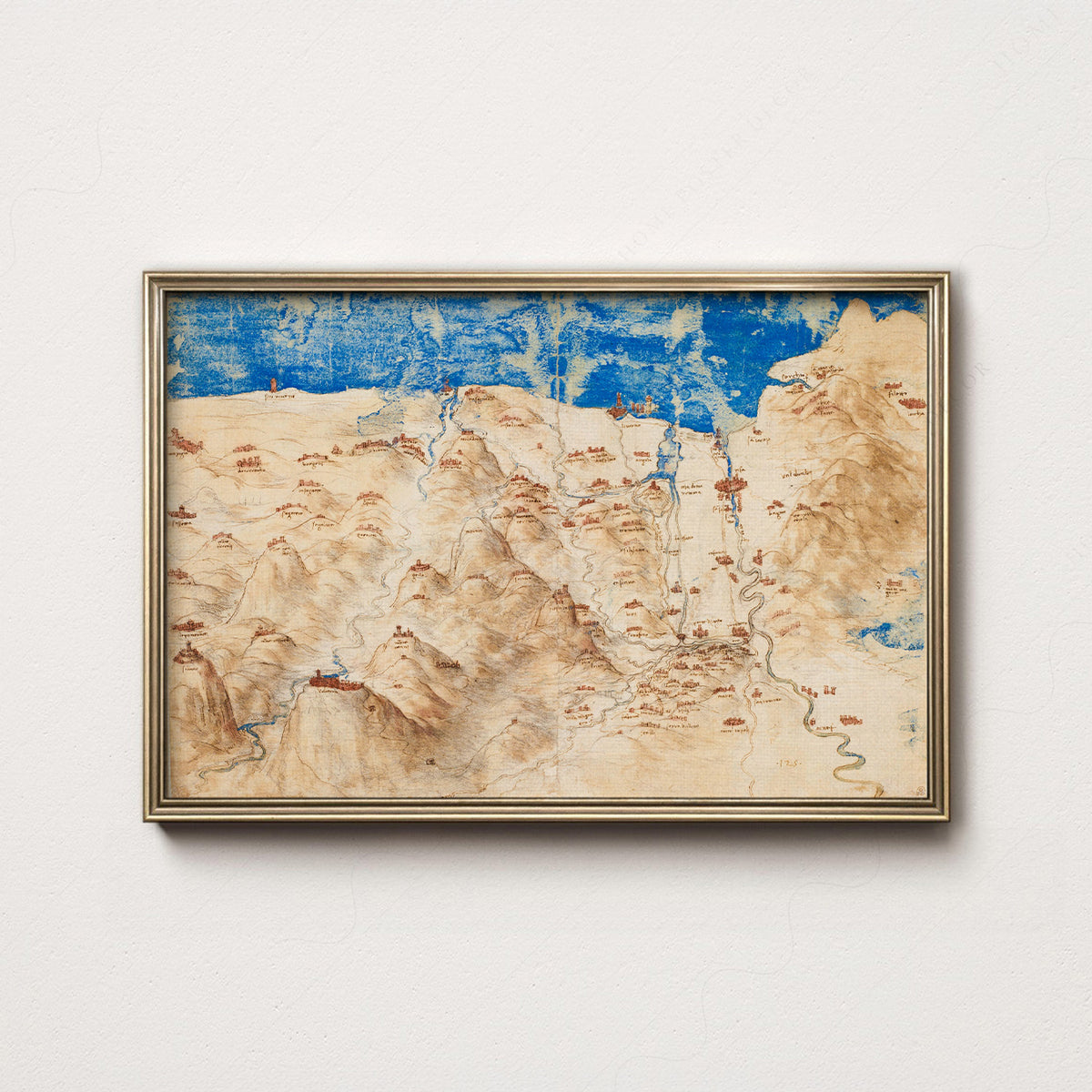 Leonardo da Vinci Bird's-Eye View of Western Tuscany Art Print — artwork preview 7