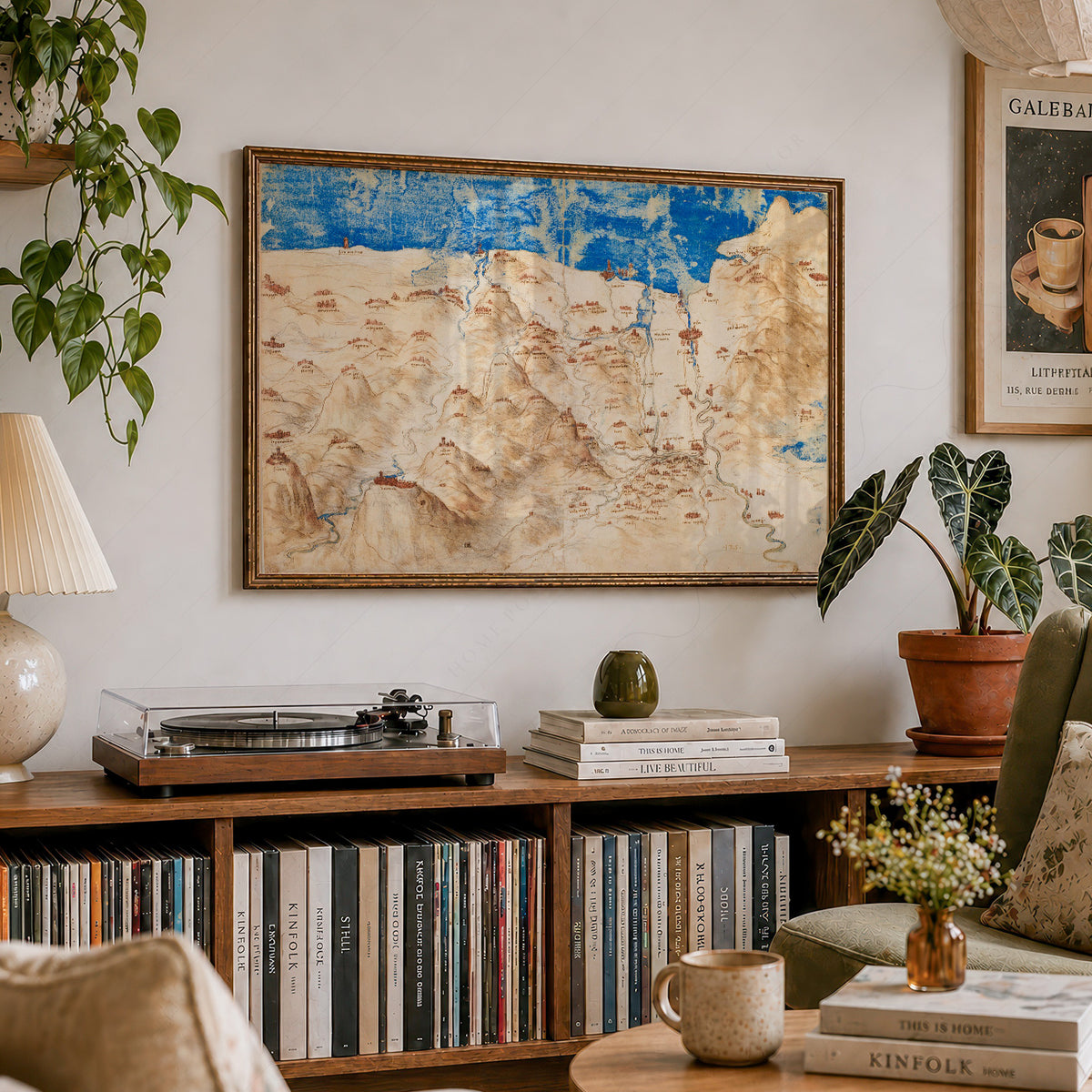 Leonardo da Vinci Bird's-Eye View of Western Tuscany Art Print — artwork preview 19
