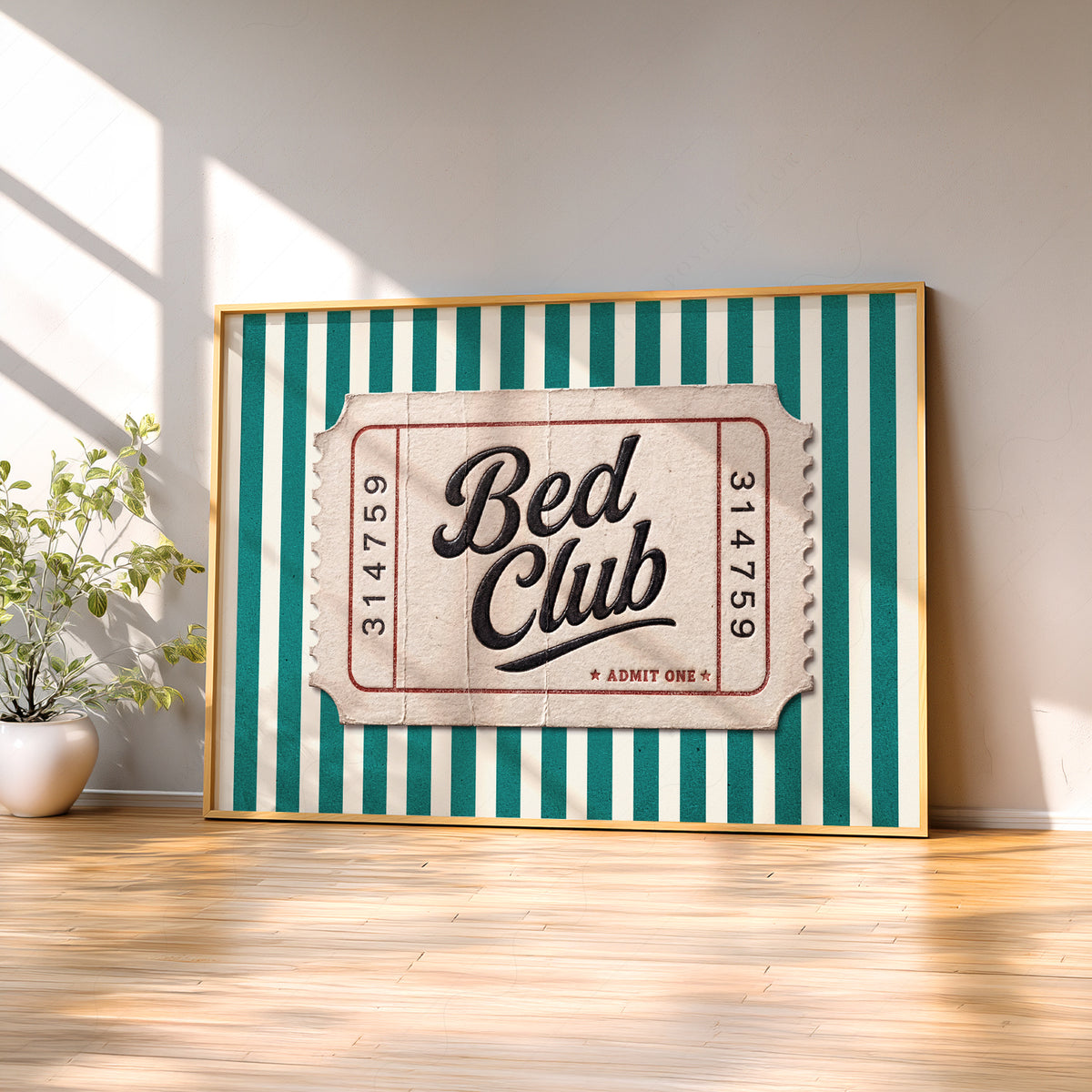 Bed Club Green Stripe Ticket Art Print — artwork preview 2