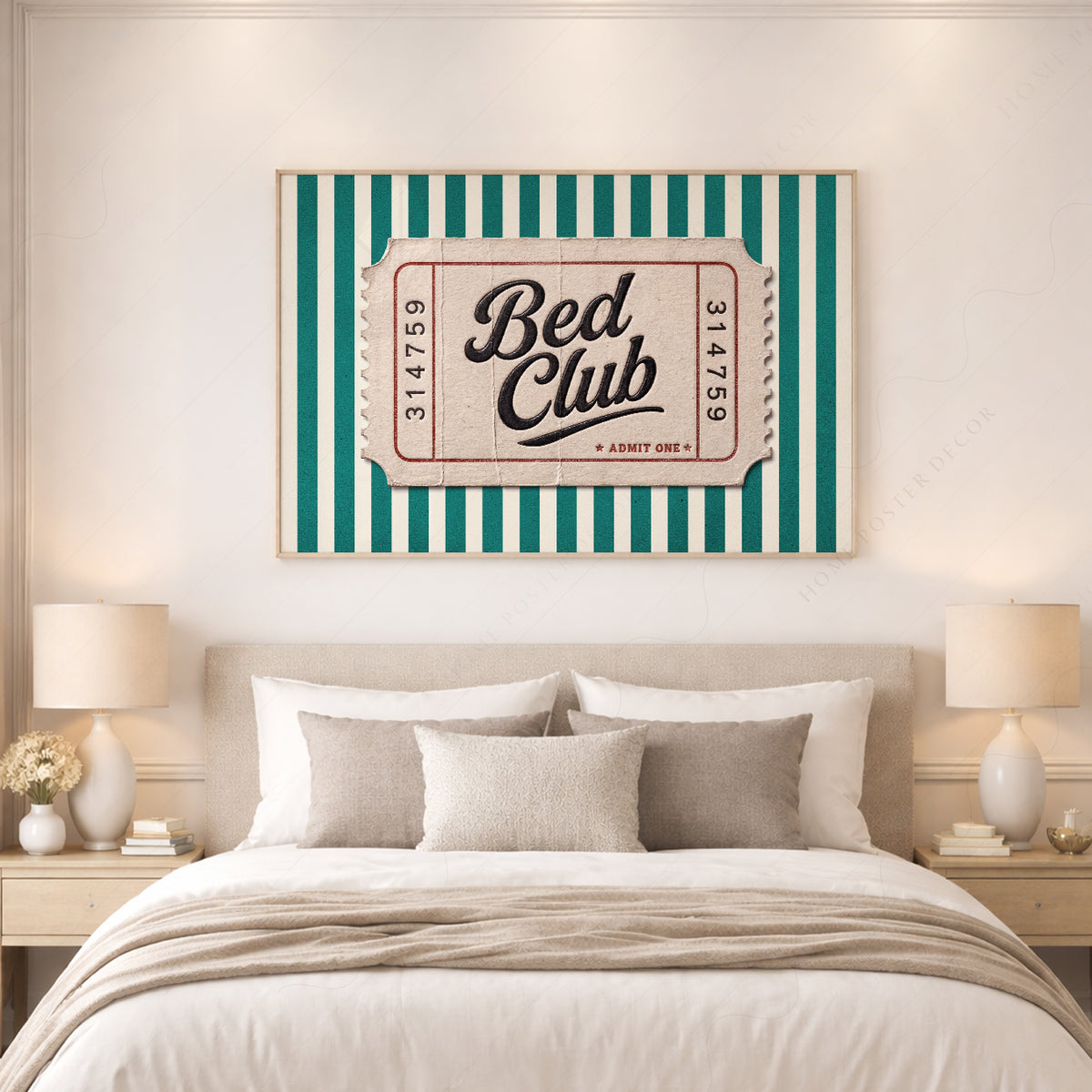 Bed Club Green Stripe Ticket Art Print — artwork preview 17