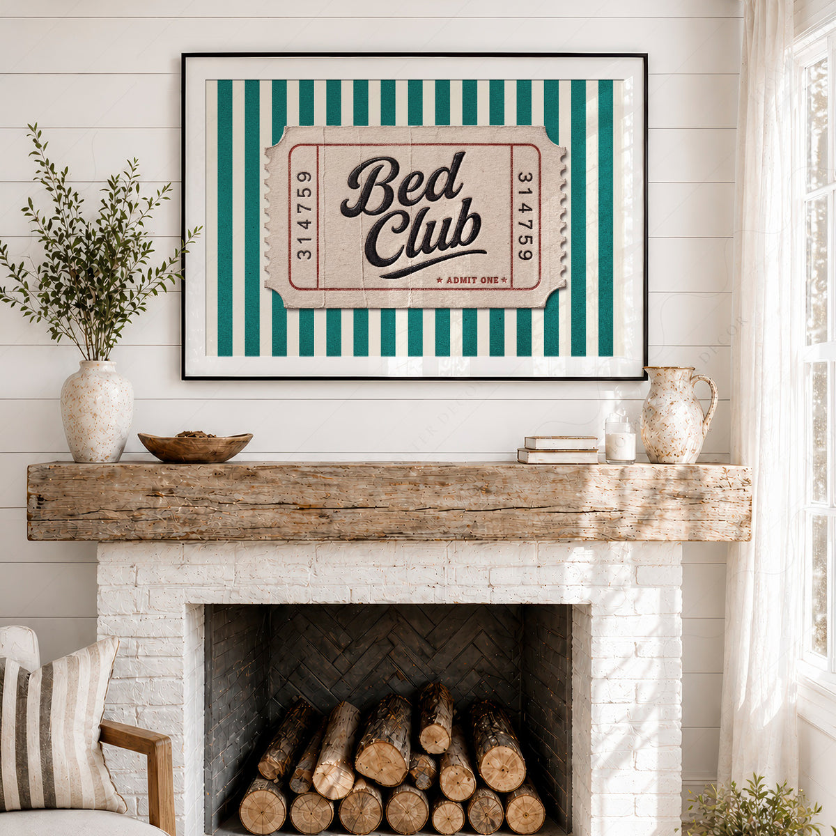Bed Club Green Stripe Ticket Art Print — artwork preview 18
