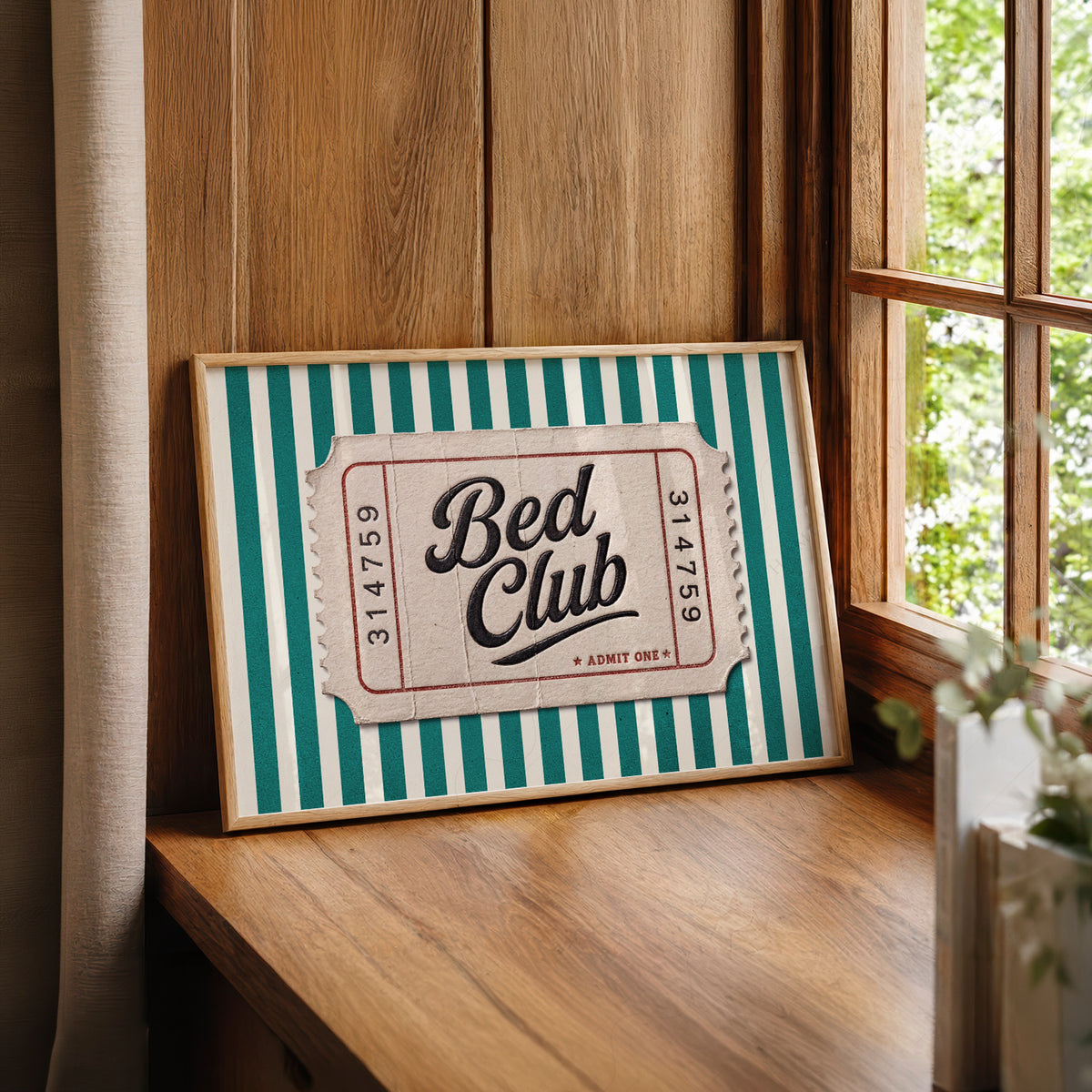 Bed Club Green Stripe Ticket Art Print — artwork preview 22