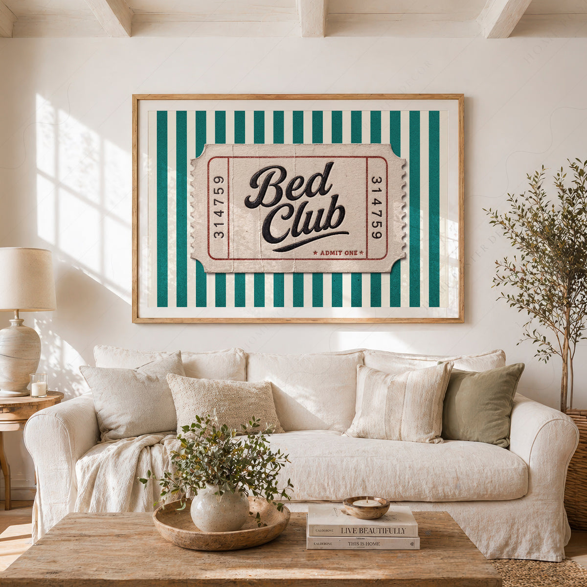 Bed Club Green Stripe Ticket Art Print — artwork preview 23