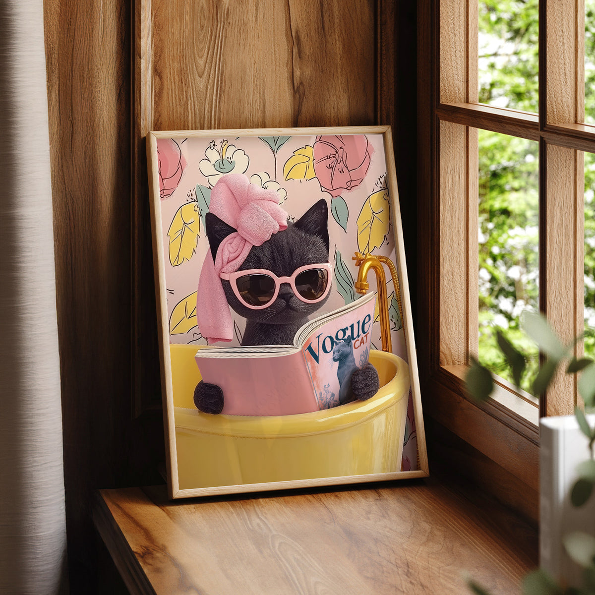 Funny Black Cat Bathroom Print – Cat Reading Magazine Wall Art Poster – 61-12 — artwork preview 7