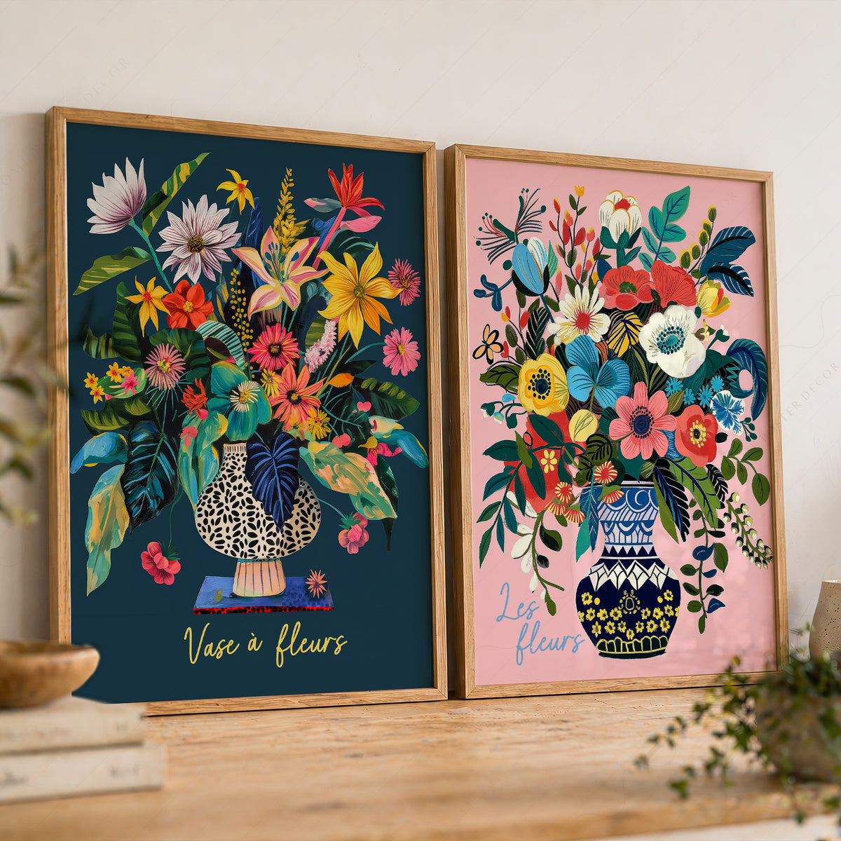 Colourful Flower Bouquet Pair – Set of 2 Art Prints — artwork preview 8