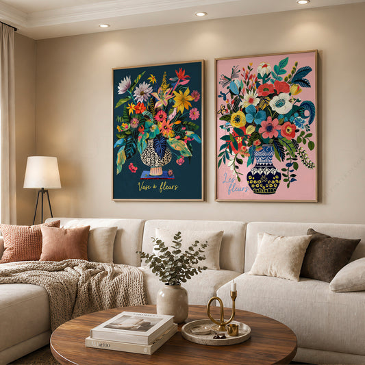 Colourful Flower Bouquet Pair – Set of 2 Art Prints — artwork preview 12