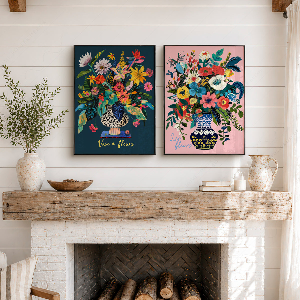 Colourful Flower Bouquet Pair – Set of 2 Art Prints — artwork preview 6