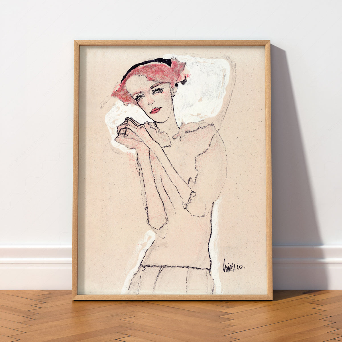 Egon Schiele Portrait of a Woman 1910 Art Print – Vintage Drawing Poster — artwork preview 2