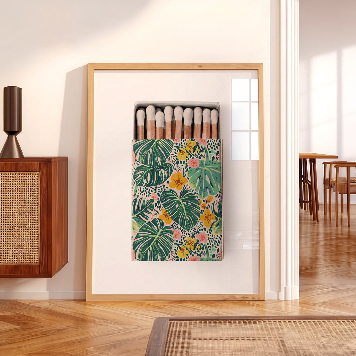 Tropical Floral Matchbox on Cream Art Print — artwork preview 5