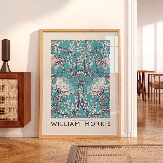 William Morris Cotton Print Art Poster – Teal Floral Pattern Wall Art — artwork preview 5