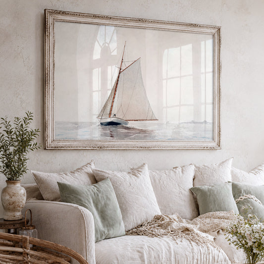 Vintage Sailboat Watercolor Print – Nautical Wall Art Coastal Decor – 22-04 — artwork preview 3