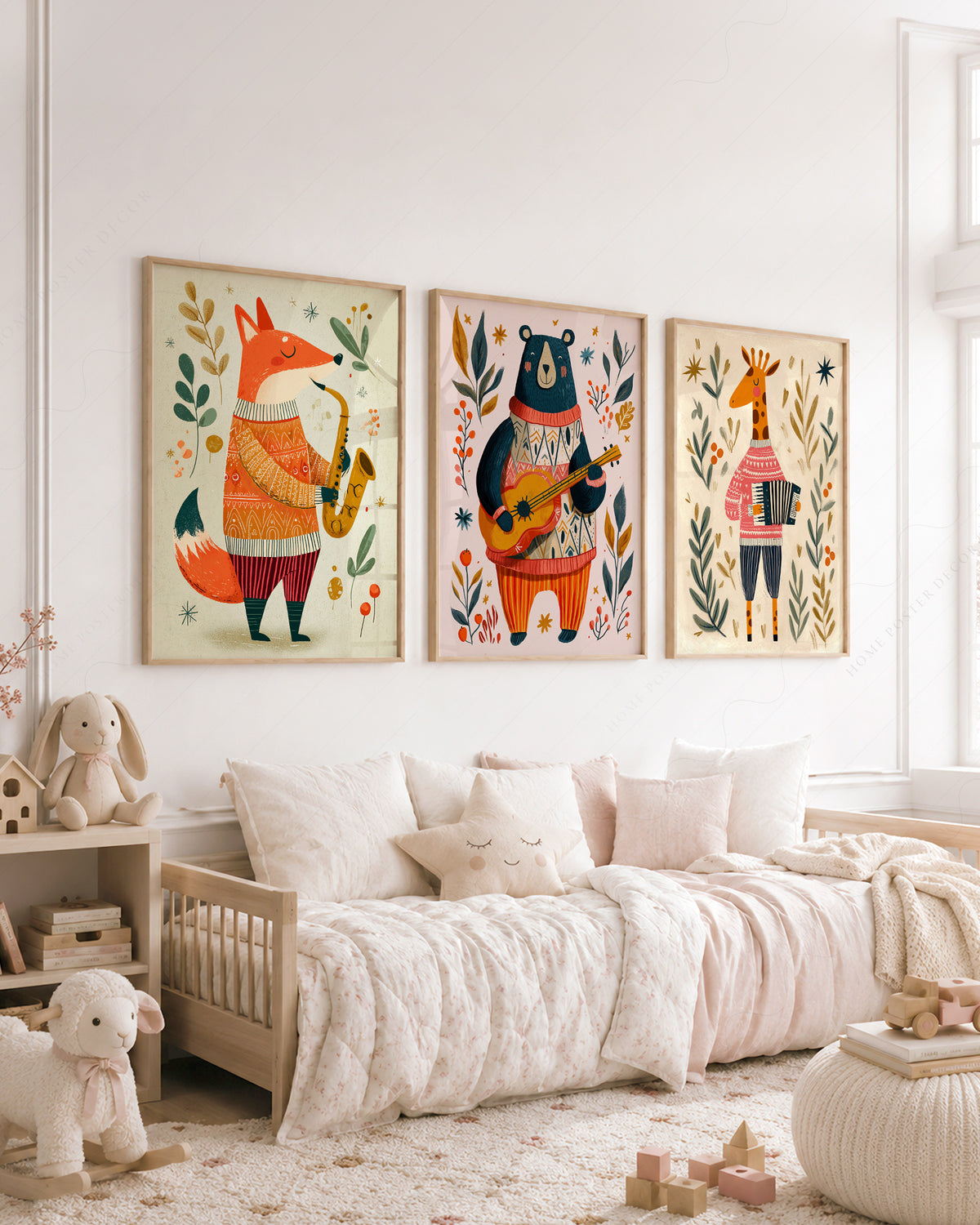 Musical Animal Nursery Print Set – Fox Bear Giraffe Kids Wall Art – 67-08 — artwork preview 24