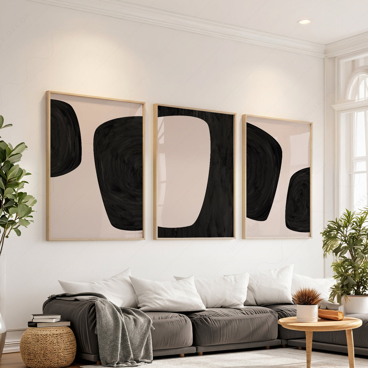 Black Abstract Print Set of 3 – Minimalist Neutral Wall Art – 51-11 — artwork preview 1