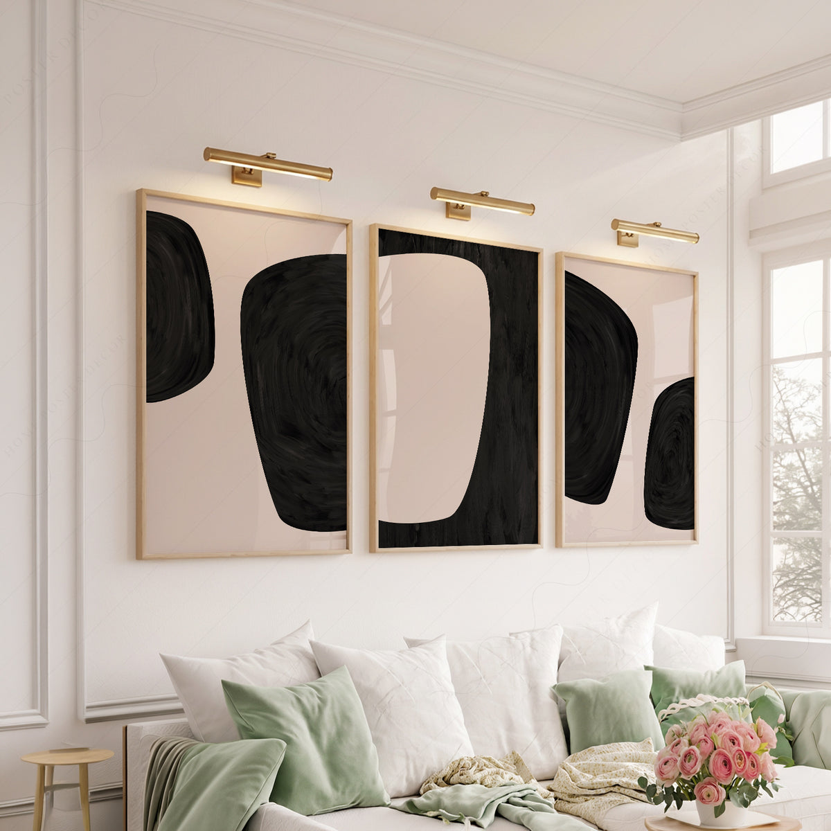 Black Abstract Print Set of 3 – Minimalist Neutral Wall Art – 51-11 — artwork preview 6