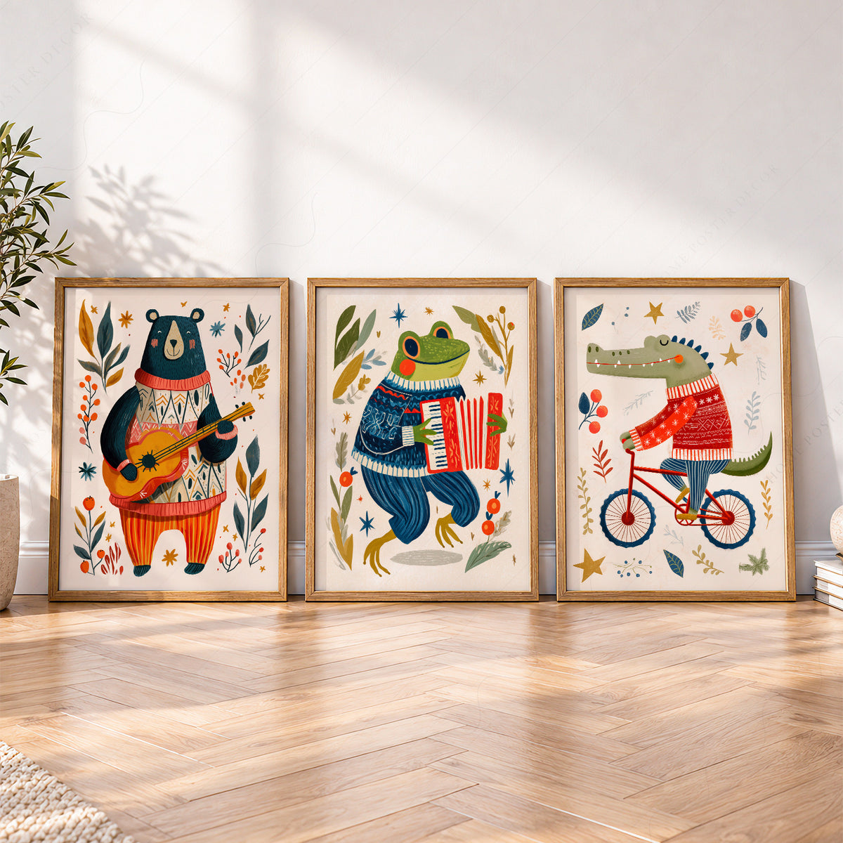 Whimsical Animal Print Set of 3 – Bear Frog and Crocodile Wall Art – 67-09 — artwork preview 4