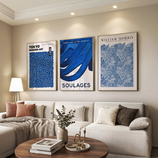 Indigo Blue Gallery Wall Set of 3 – Kusama Morris Soulages Art Prints – 0-08 — artwork preview 7