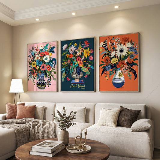 Floral Blooms Triptych Art Print Set – Vibrant Botanical Wall Decor – 106-01 — artwork preview 7