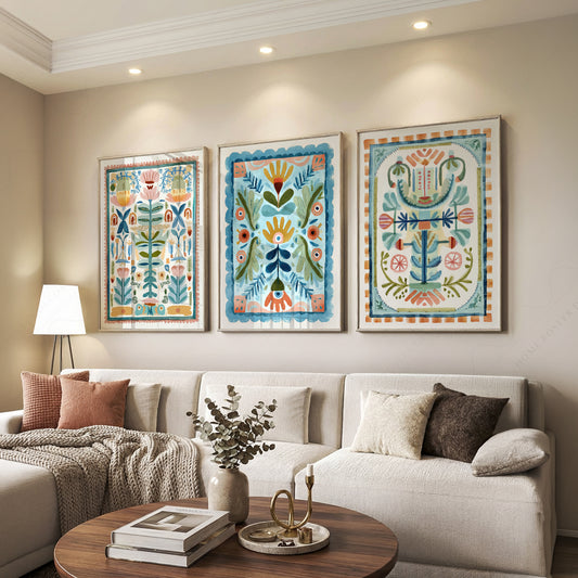 Boho Floral Tapestry Art Print Set of 3 – Maximalist Folk Wall Decor – 69-01 — artwork preview 7