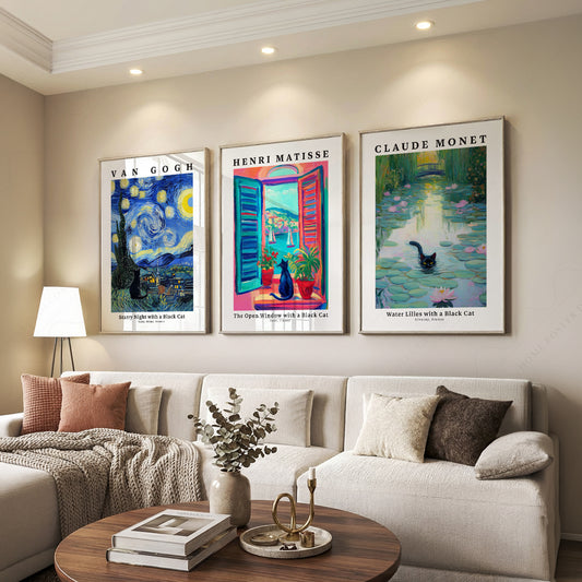 Black Cat Art Print Set – Van Gogh Matisse Monet Inspired Wall Art – 62-31 — artwork preview 7
