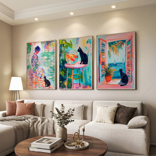 Matisse Inspired Black Cat Art Print Set of 3 – Colorful Wall Art Decor – 62-26 — artwork preview 7