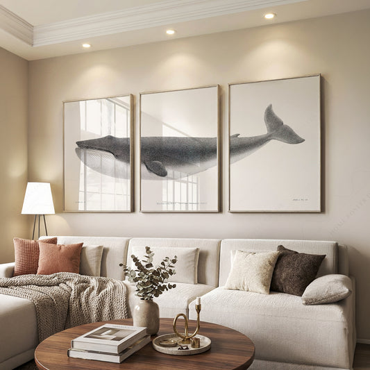 Vintage Blue Whale Triptych Print Set – Nautical Wall Art Decor – 01-A — artwork preview 7
