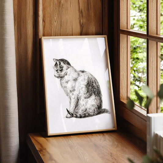Jean Bernard Sitting Cat Drawing Art Print – Vintage Animal Wall Art – 15-07 — artwork preview 7