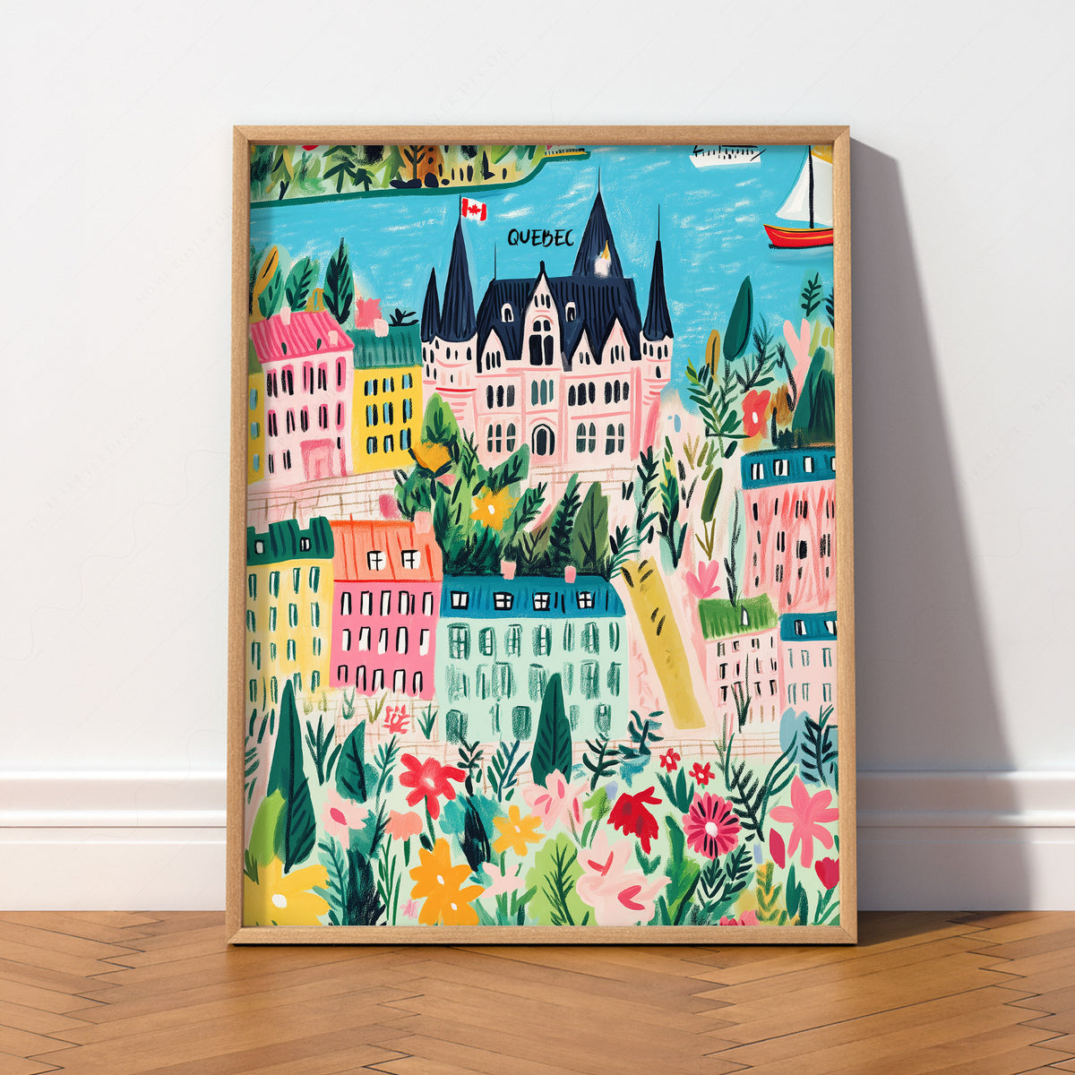 Quebec City Colourful Illustration Art Print — artwork preview 2