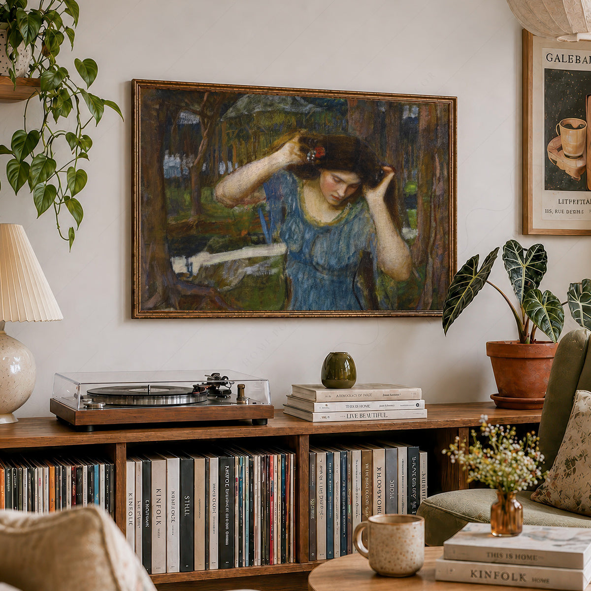 John William Waterhouse Woman in Blue in a Woodland Art Print — artwork preview 19