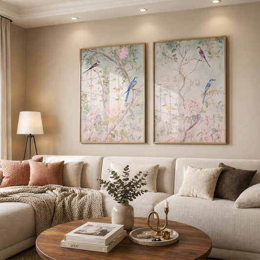 Set of 2 Chinoiserie Art Prints – Vintage Bird and Floral Wall Decor – 55-03 — artwork preview 12