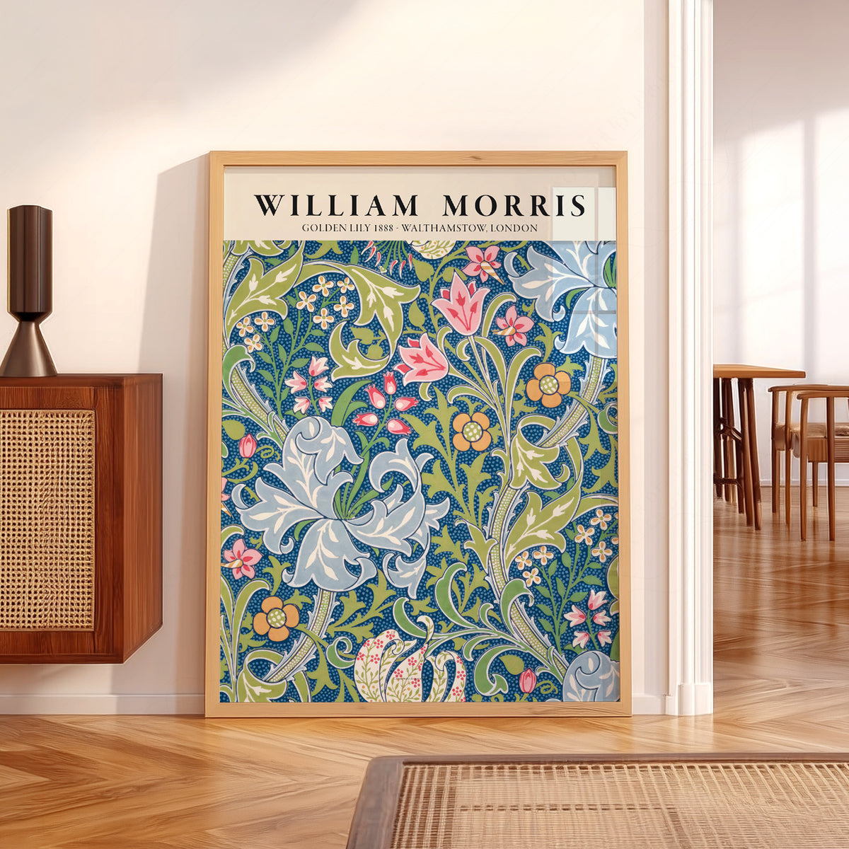 William Morris Golden Lily Blue Botanical Pattern Art Print — artwork preview 5