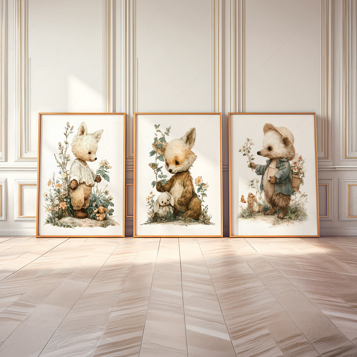 Woodland Nursery Art Set – Whimsical Forest Animals Storybook Prints – 70-02 — artwork preview 8